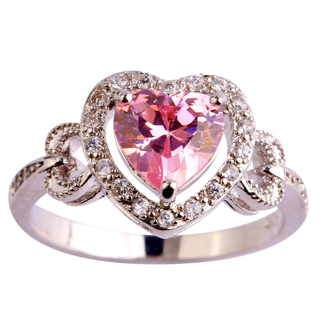 Womens Fashion Trend Electroplated Zircon Ring Copper Platinum Plated Pink Colorful Style Fashion Simplicity Ring