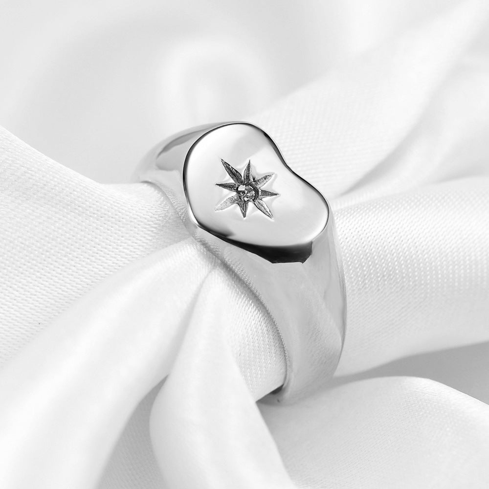 Heart Shaped Titanium Steel Ring Gold Plated Diamond