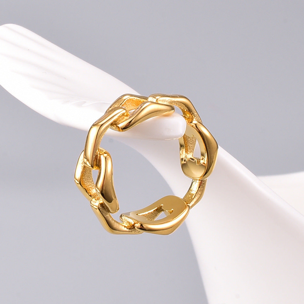 Temperament Interlocking Titanium Steel Ring Gold Tone Electroplated Geometric Band Durable Titanium Ring For Everyday