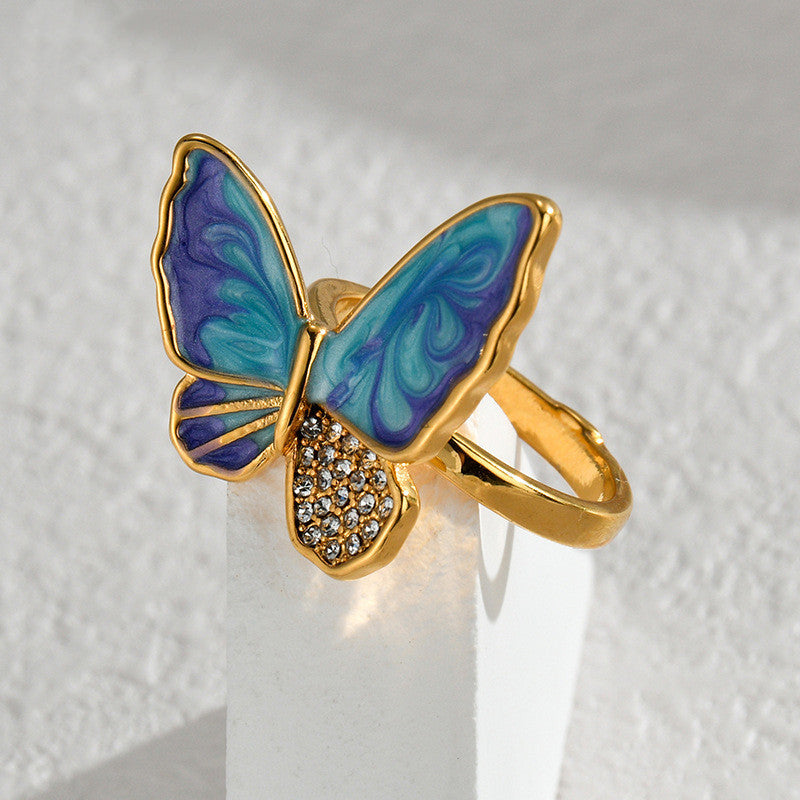 Butterfly Ring With Diamond Look In Stainless Steel Jewelry