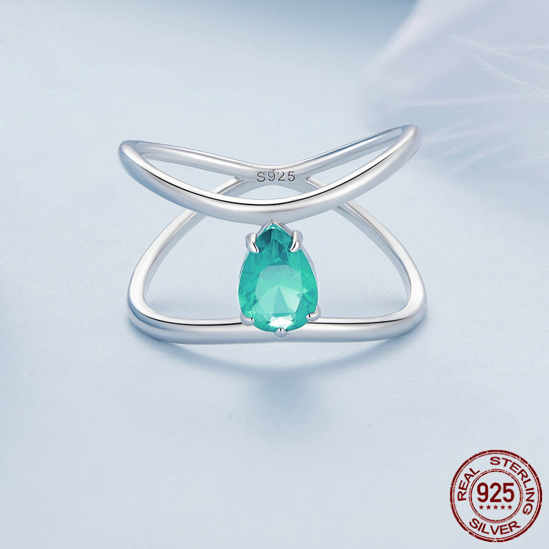 Womens ElegantGlamour Double Layered Cross Water Drop Silver Rings Electroplated Shine Durable Jewelry Accessories