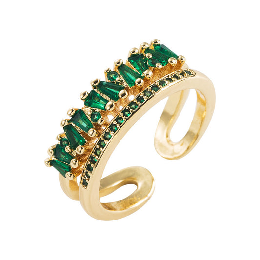 Gold Plated Zircon Ring With Double Layer Design Brass Copper Jewelry For Elegant Everyday Wear Rainbow Shines
