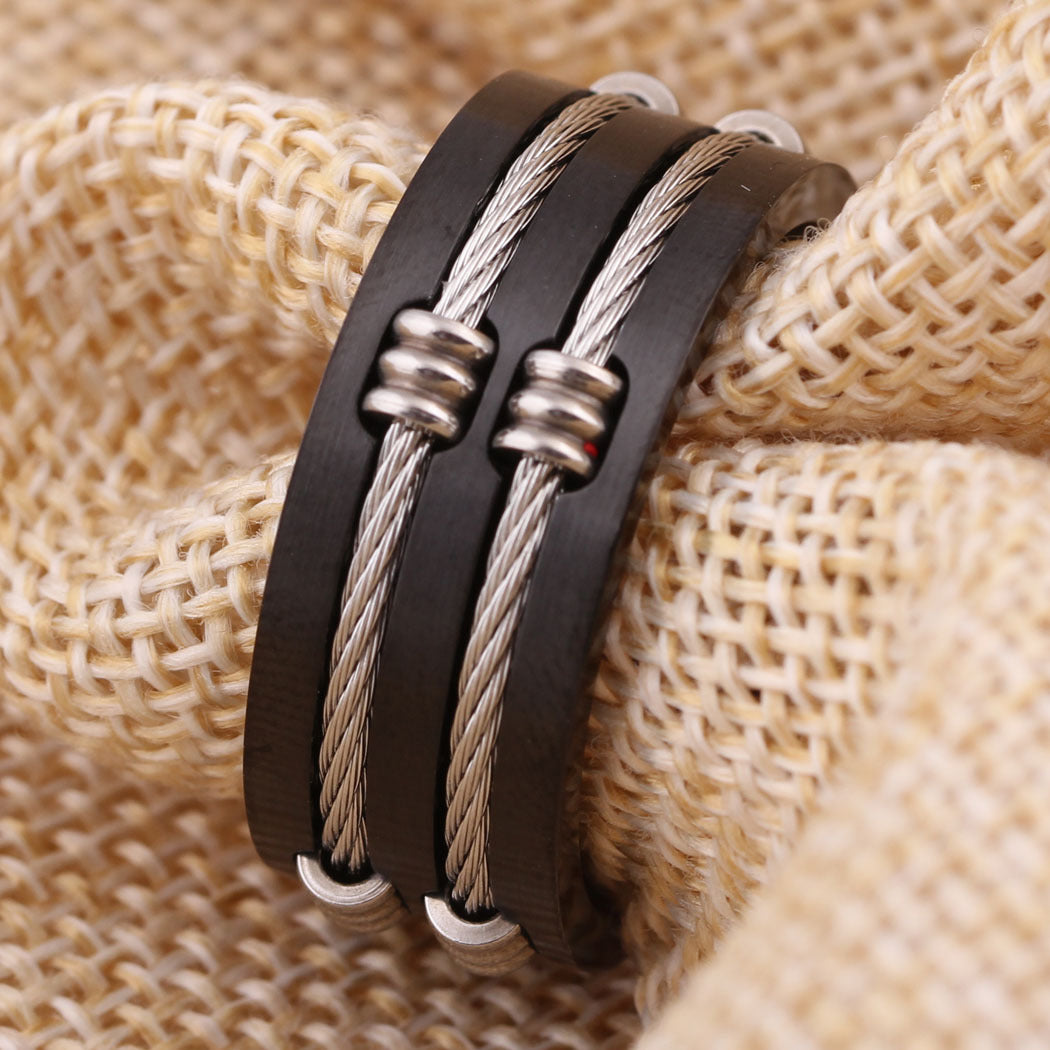 Men's Titanium Steel Ring Cable Rope Design Band Fashion Jewelry Black Ring for Him Mens Ring Gift Idea Tail Ring Unique Ring Design