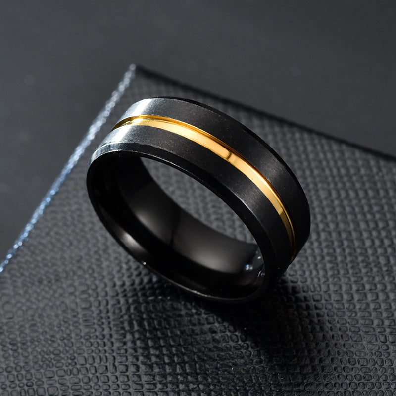 Unisex Stainless Steel Ring Two Tone Brushed Finish 8mm Band Anniversary Ring Fashion Jewelry Middle Slot Color
