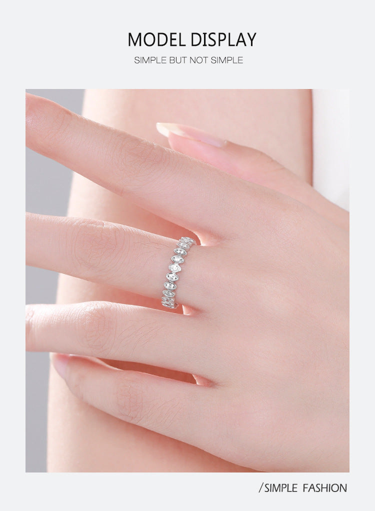 Geometric S925 Silver Ring Eye Inlay Diamond Studs Polka Dot Design For Women Elegant Everyday Accessory Style