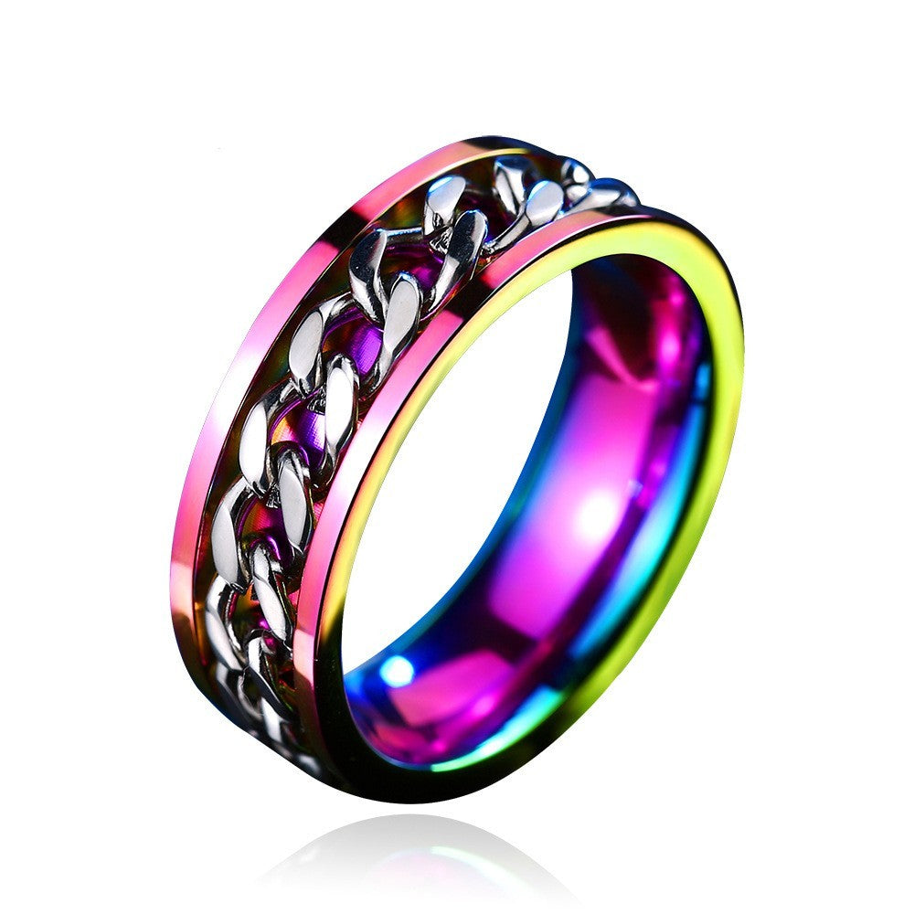 Men Stainless Electroplated Chain Ring Durable Fashion Accessory Modern Minimalist Design Quality Jewelry Band