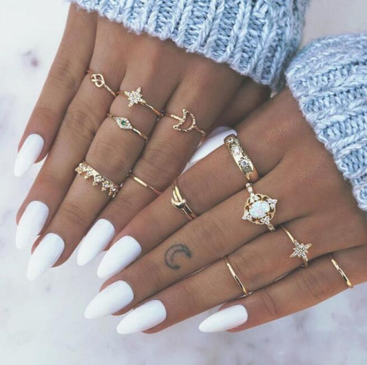 Gold Plated Heart Shape Ring Set Geometric Alloy Jewelry