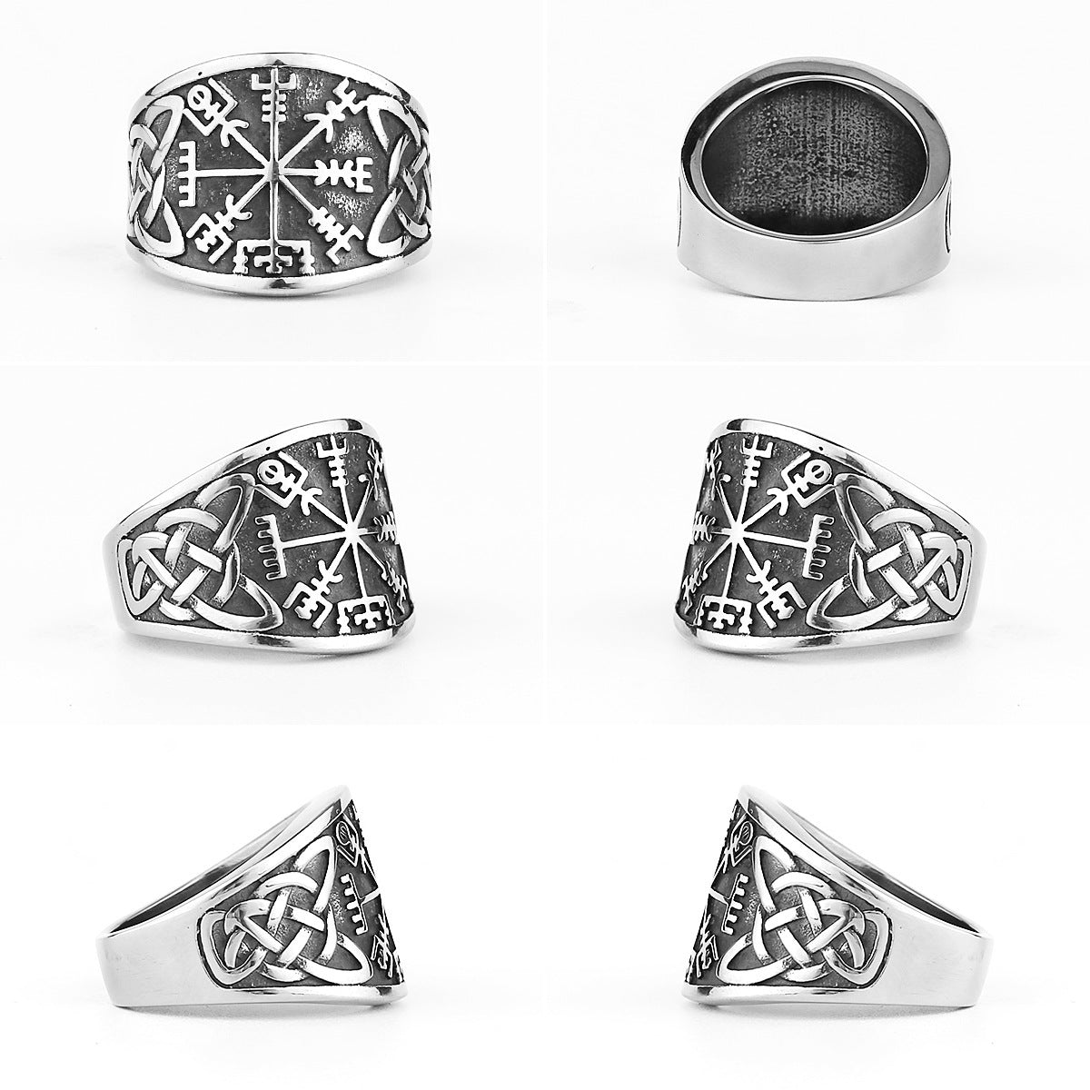 Men Viking Compass Rune Ring Stainless Steel Geometric Fashion Accessory Durable Unique Symbolic Statement Piece