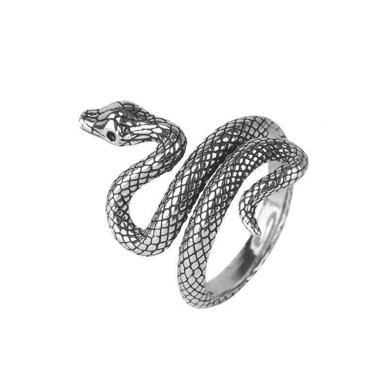 Unisex Copper Snake Ring Adjustable Multi Layer Winding Design Retro Silver Finish Distressed Look Statement Fashion