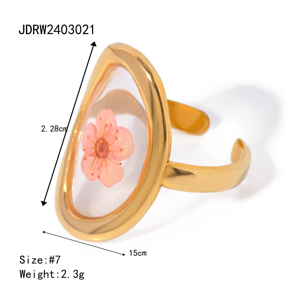 Stainless Steel Round Ring With Orange Preserved Flower Petals Electroplated Jewelry For Women For Daily Wear X