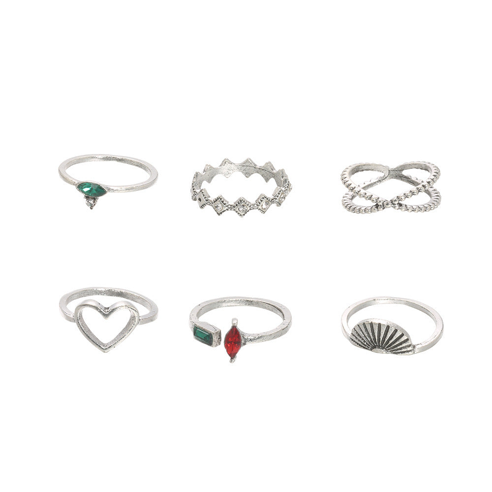 Love Scallop Design Ring Electroplated Alloy Jewelry With Artificial Gemstones And Semi Precious Stone Inlay Finish
