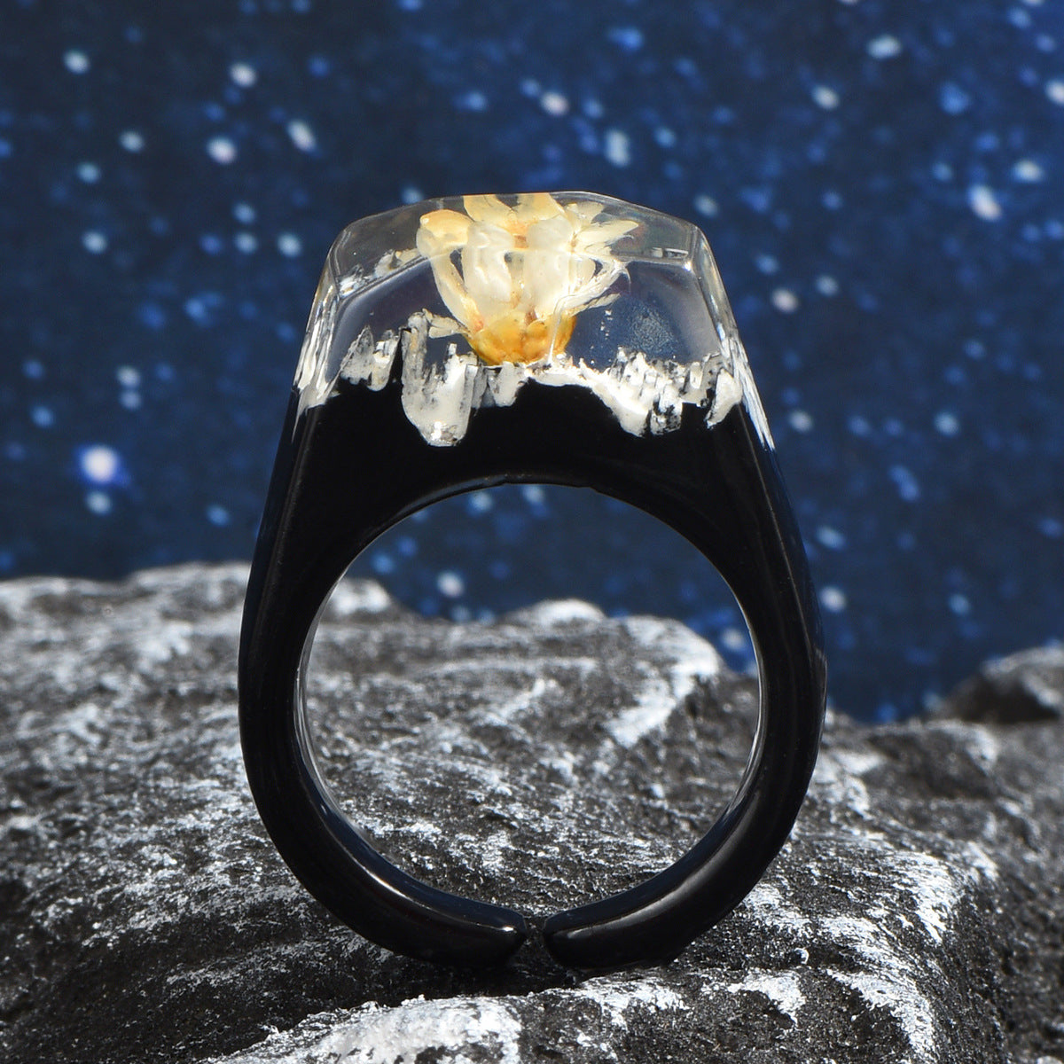 Transparent Landscape Resin Ring Open Adjustable Geometric Nature Inspired Fashion Jewelry For Everyday Wears
