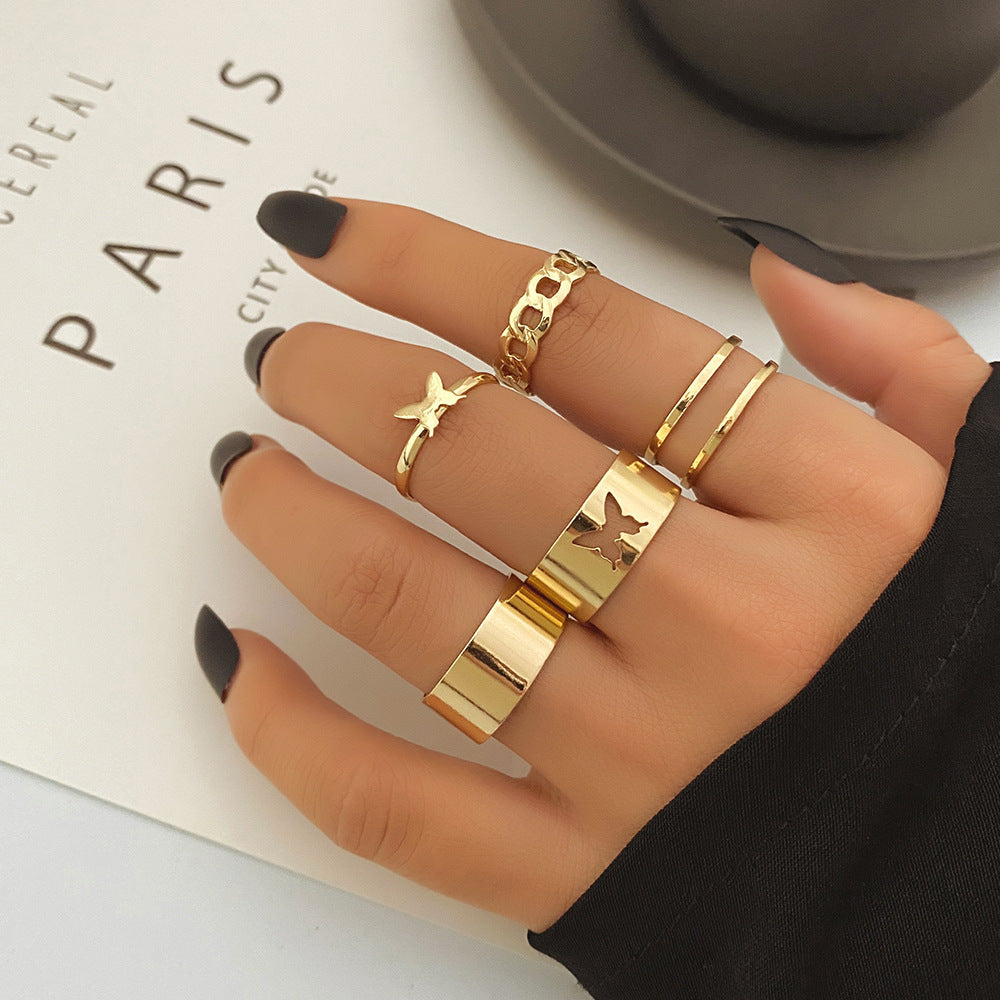 Butterflies Ring Set 22 Piece Geometric Alloy Rings Electroplating And Environmentally Friendly Color Retention