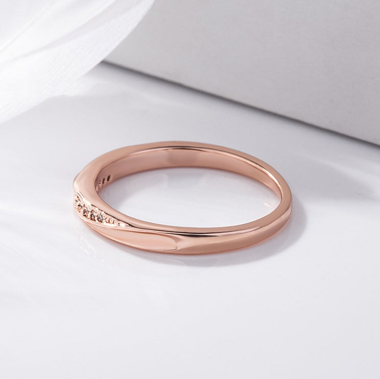 Copper Ring With Single Row Diamond Geometric Design Korean Fashion Ring Individually Packed Jewelry Gift Idea