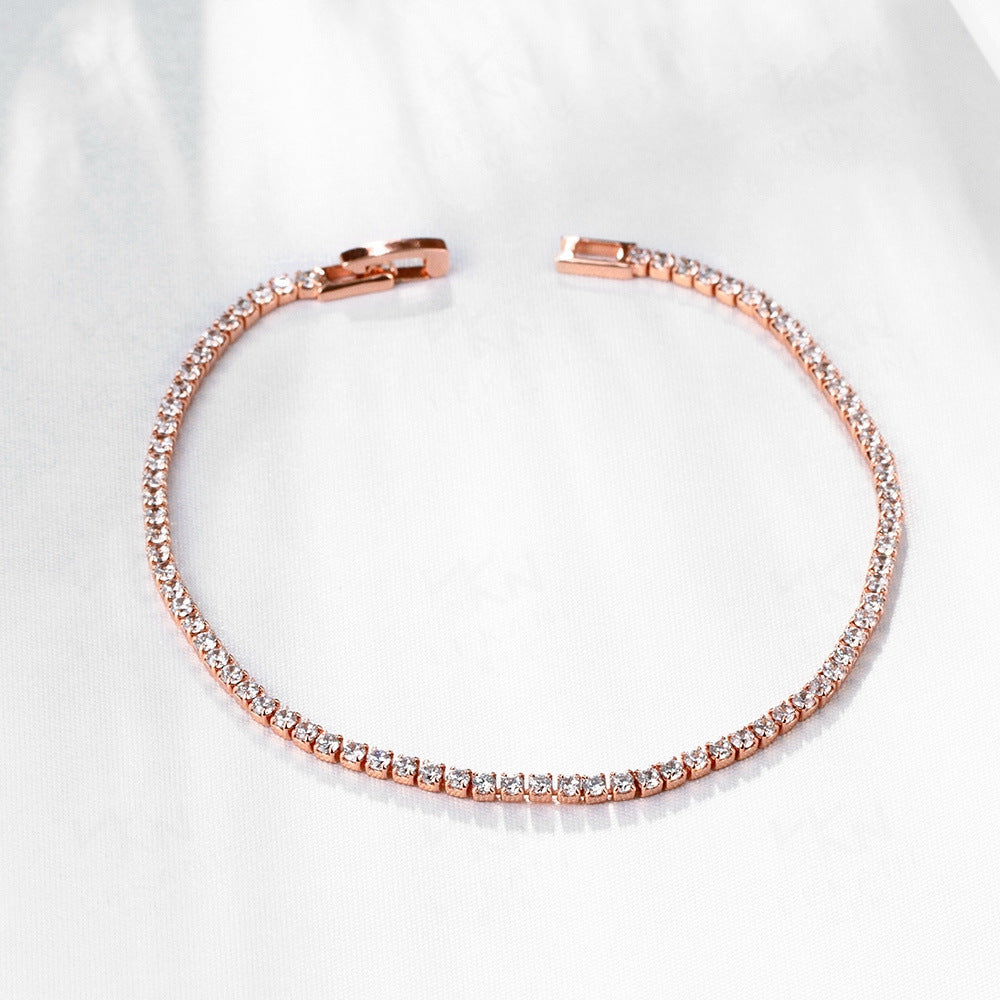 Womens Geometric Chain Bracelet Zircon Inlaid Design Alloy Metal Copper Plated Rose Gold Silver Champagne Gold