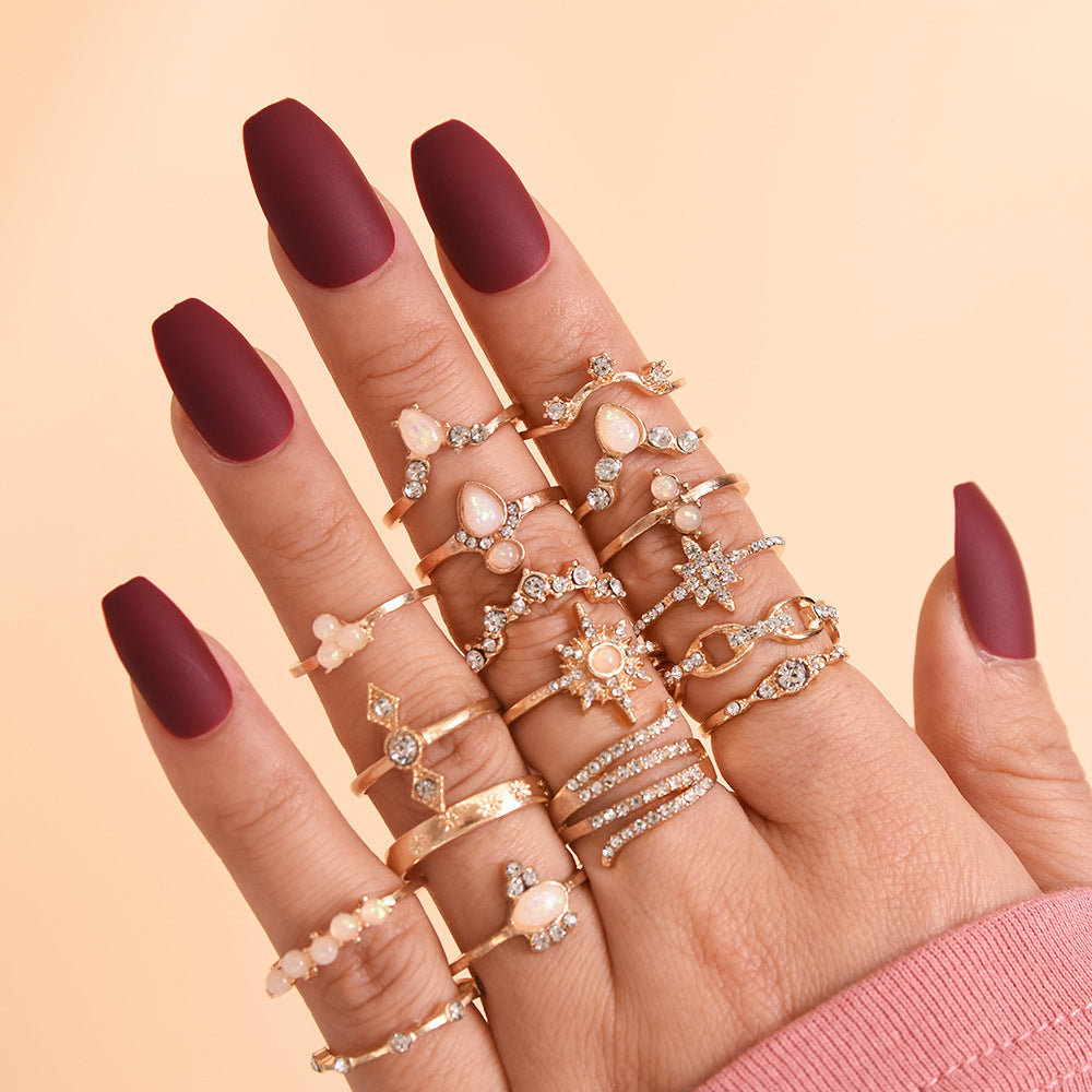 Womens Ring Set Gemstone Alloy Electroplated 17 Piece Fashion Jewelry Stackable Dainty Party Daily Wear Elegant