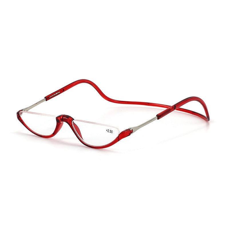 Folding Half Frame Reading Glasses With Magnetic Neck Closure Lightweight PC Frame TAC Lenses Foldable Pockets