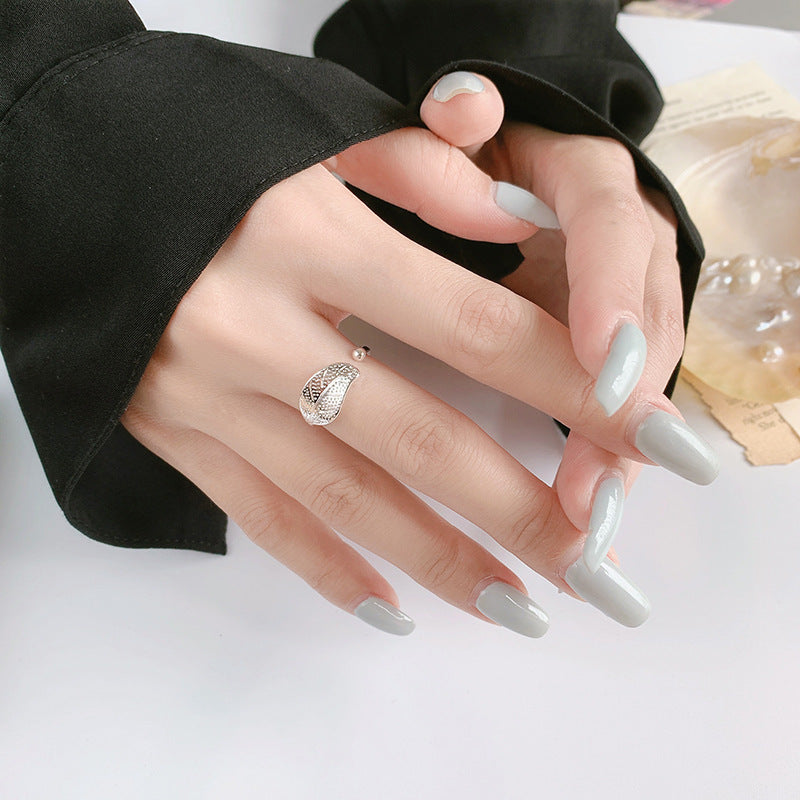 Copper Ring Adjustable Silver Leaf Band For Women Gift