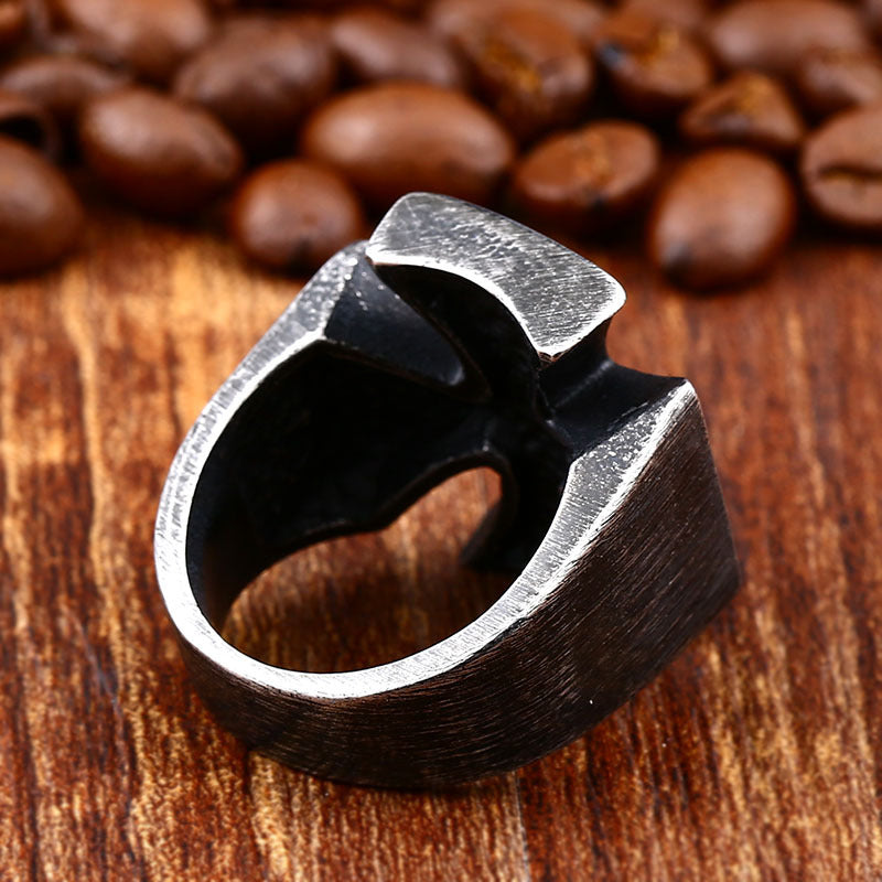 Men Iron Cross Ring Black Stainless Steel Gothic Fashion Jewelry Accessory Durable Antique Electroplating Type