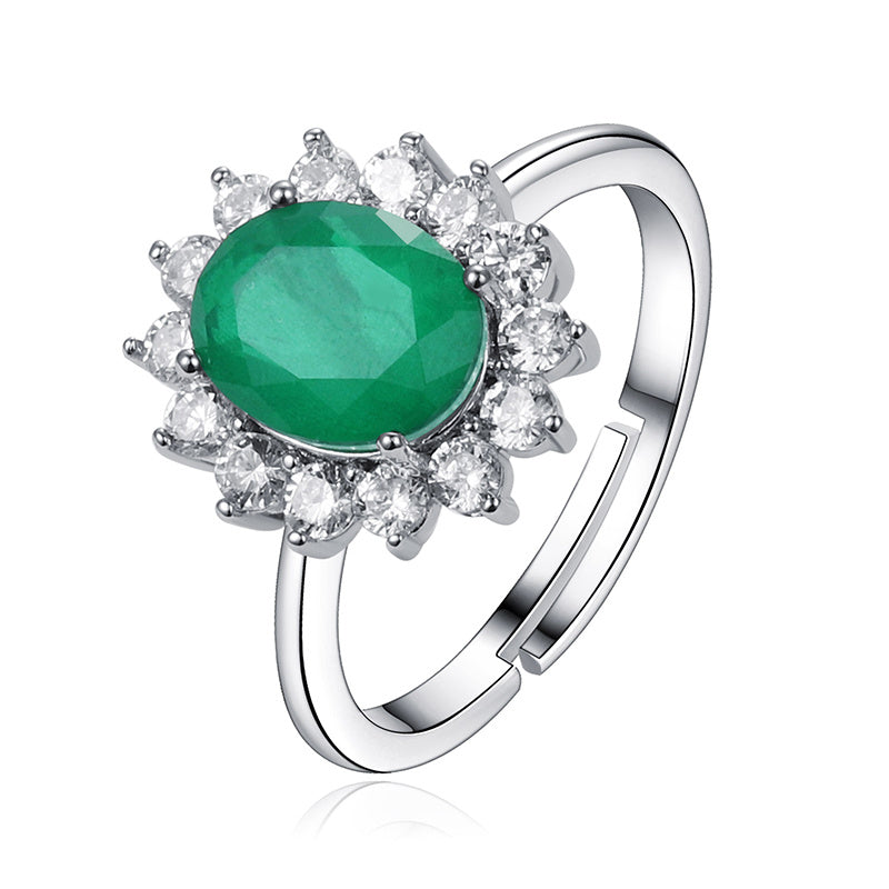 Green Oval Stone Goose Design Ring for Women Jewelry