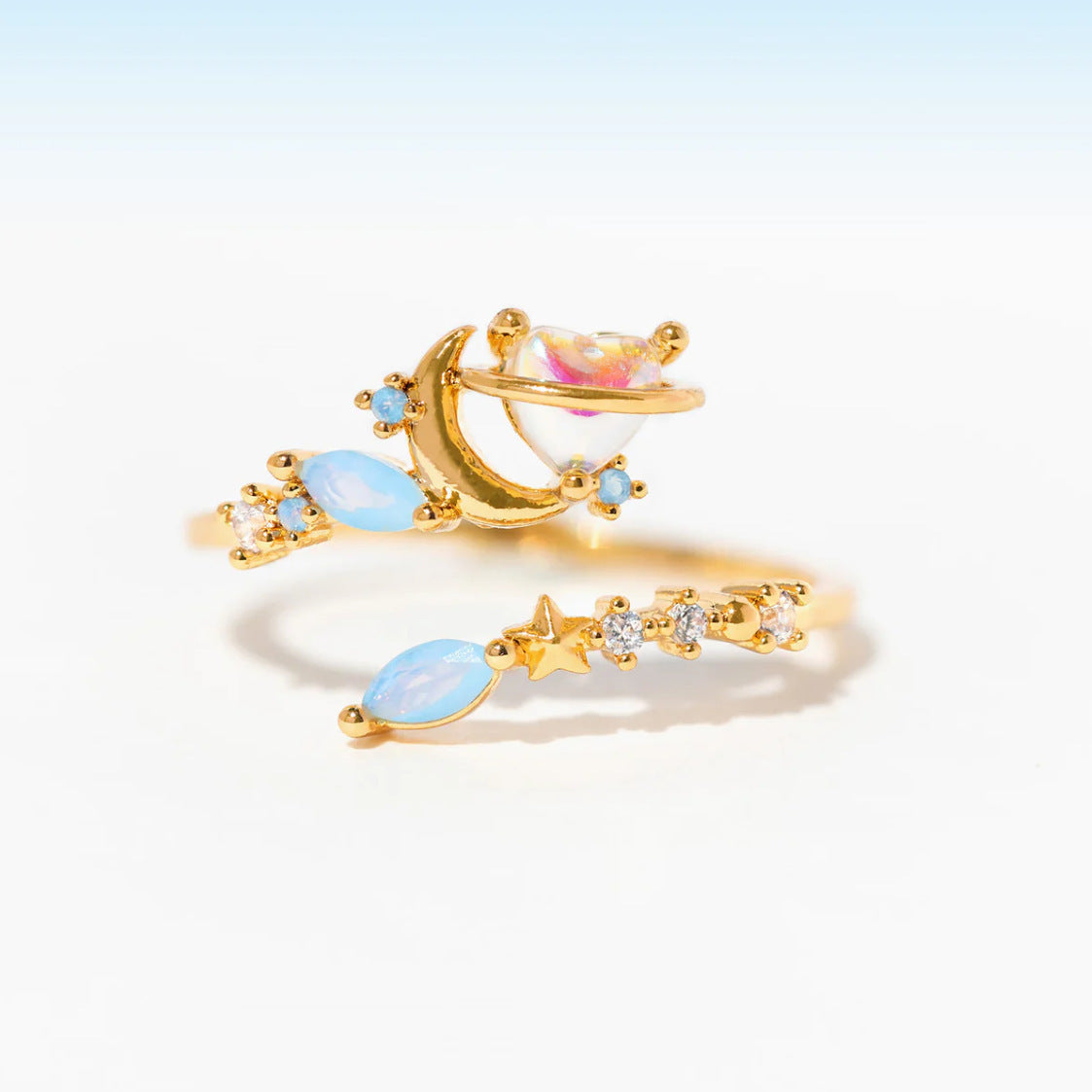 Heart Shaped Open End Ring Copper Plated Gold For Women Adjustable Size Cute Style Everyday Jewelry Gift Ready