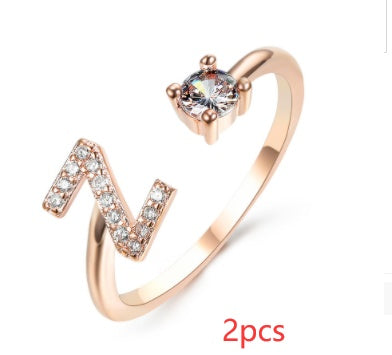 Womens Initial Letter Ring Adjustable Vintage Jewelry Zircon Accents Alloy Rhinestone Ring Perfect For Gifting