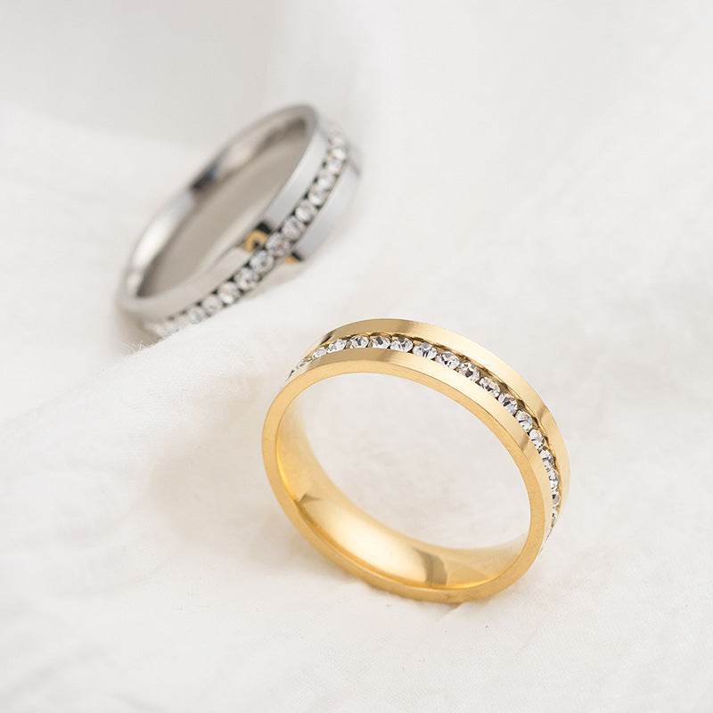 Titanium Steel Ring Inlaid Diamond Geometric Design Wedding Ring For Men And Women Silver Durable Everyday Wear Gift