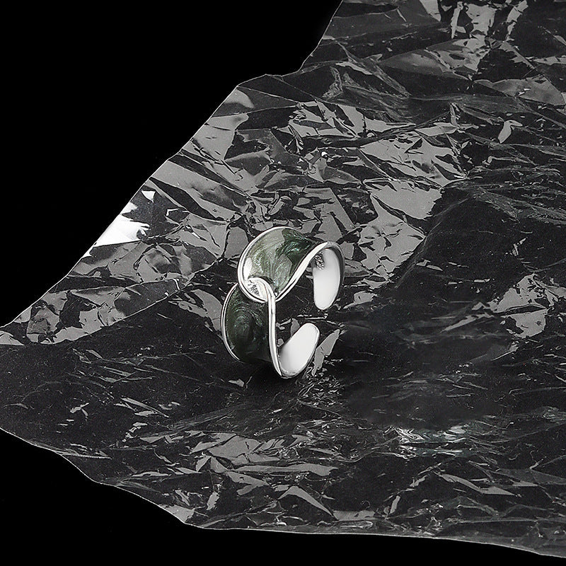 Womens Adjustable Copper Ring Geometric Enamel Electroplated Jewelry Lightweight Open Ring Fashion Lightweight