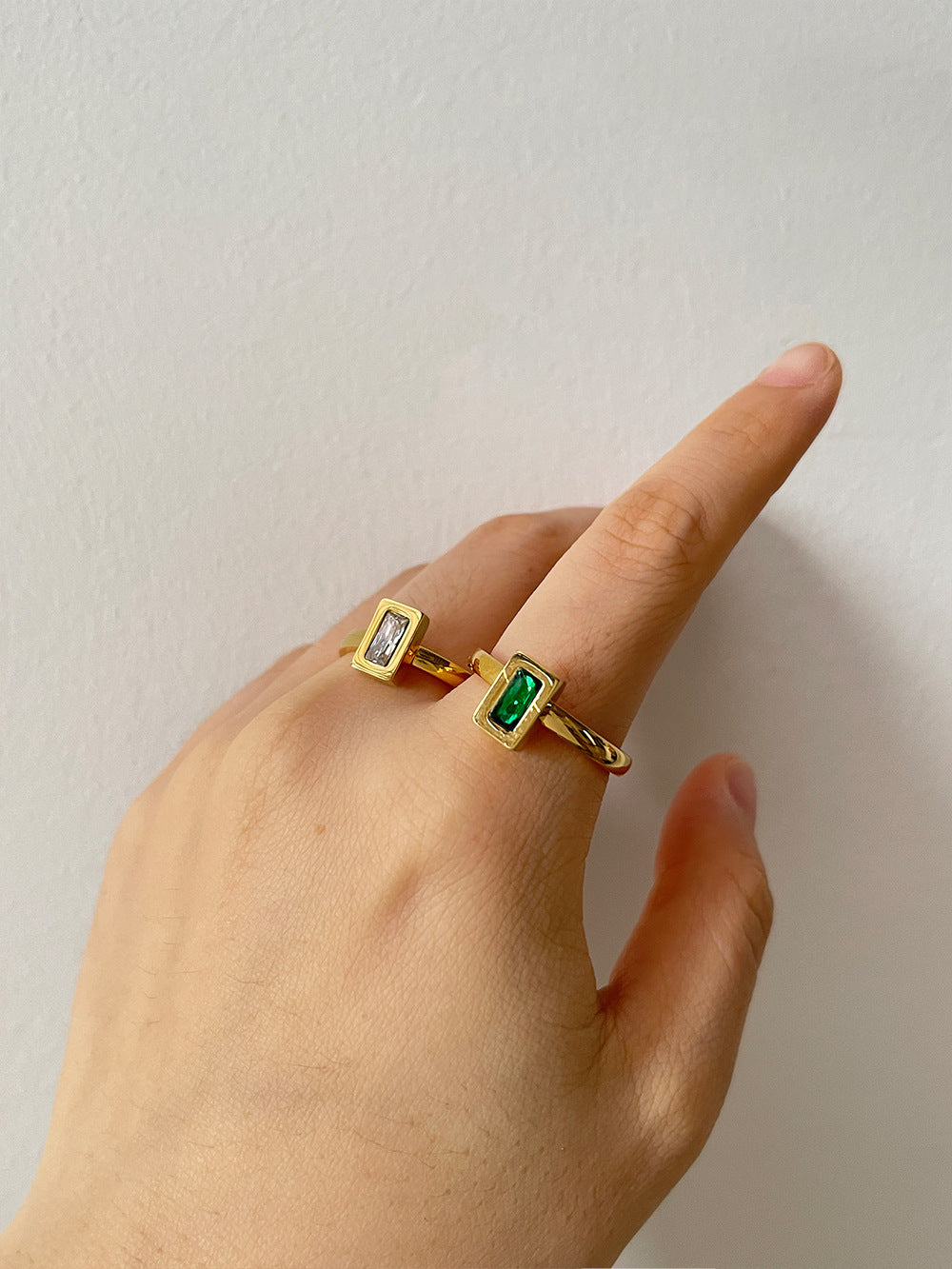 Womens Zircon Square Ring Gold Plated Stone Band Size 6 7 8