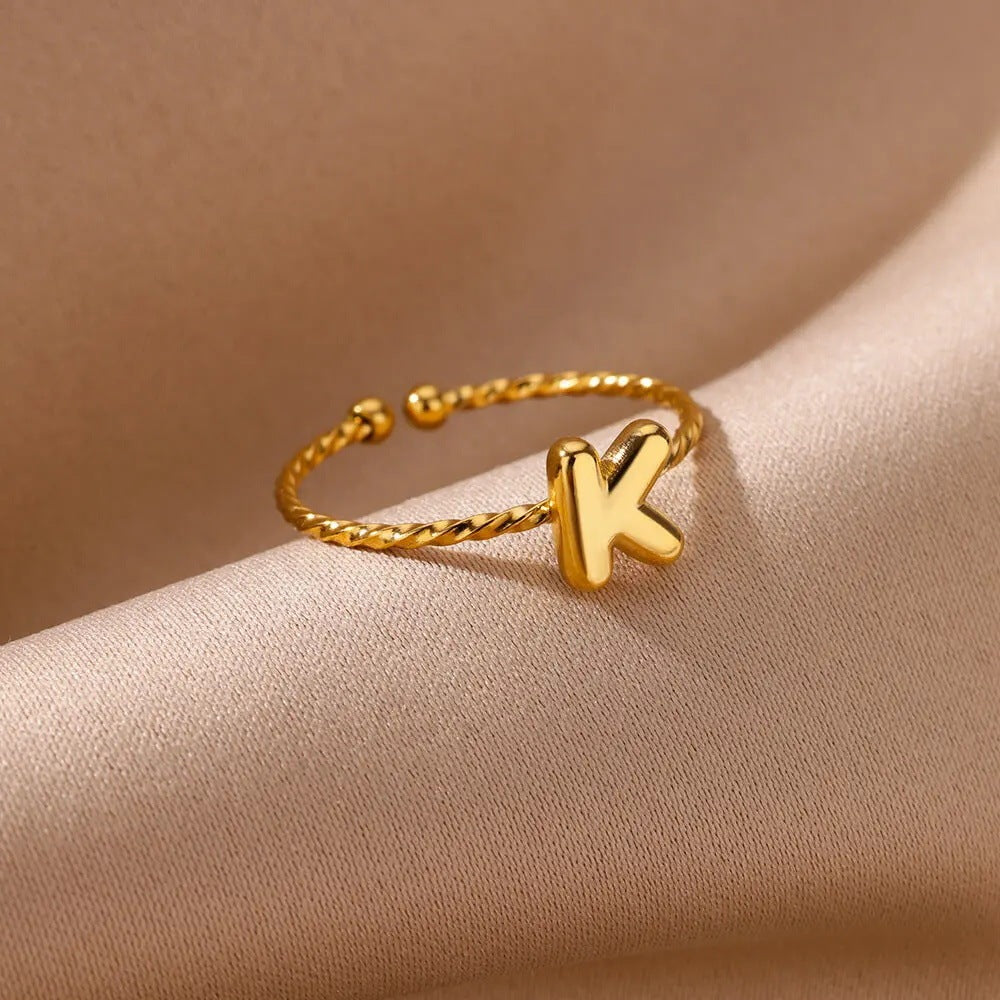 Unisex Initial Letter Ring 18K Gold Plated Stainless Steel Alphabet A Z Personalized Ring Jewelry Gift For All