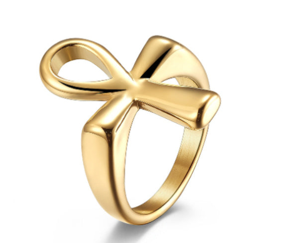 Goldtone Stainless Steel Cross Ring Mens European And American Style Decoration Electroplated Occasions RC-411G