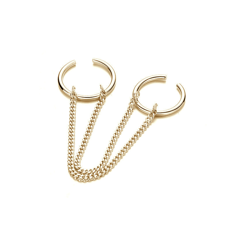 Womens Adjustable Index Finger Ring Fashion Chain Ring Electroplated Gold Copper In Design Double Ring Set For