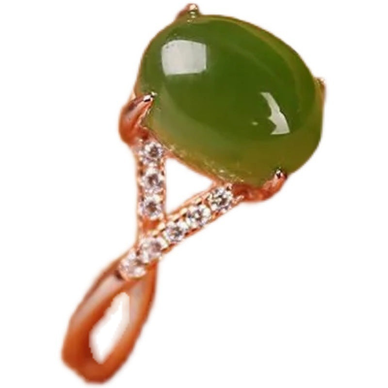 Womens Adjustable Ethnic Silver Ring Gold Plated Green Jade Inlaid Gemstone Jewelry For Daily Wear Daily Style