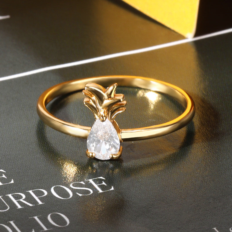 Copper Pineapple Ring With Micro Zircon Inlay Gold Finish European American Design Individually Packed For Women