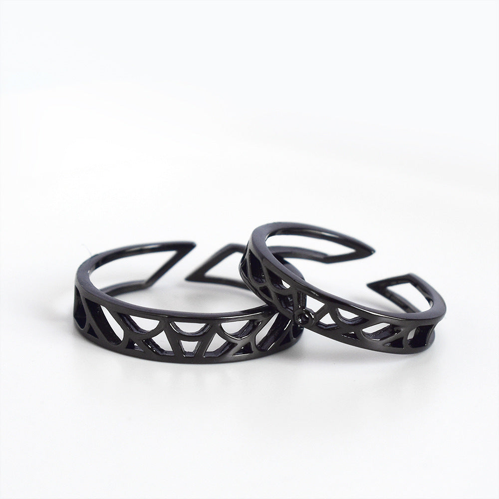 Couple Rings Fashion Jewelry Simple Black Hollow Ring Geometric Silver Ring For Men And Women Anniversary Gift
