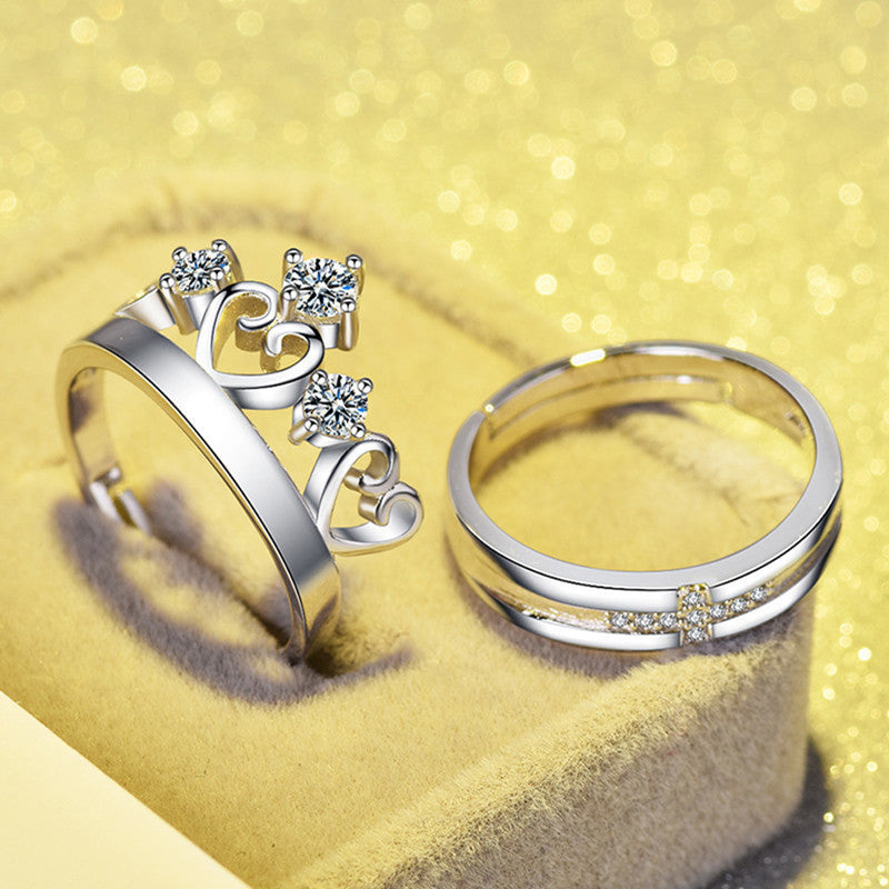 Silver Matching Rings For Men And Women Crown Love Cross Diamond Design Fashion Jewelry Couple Rings And Style