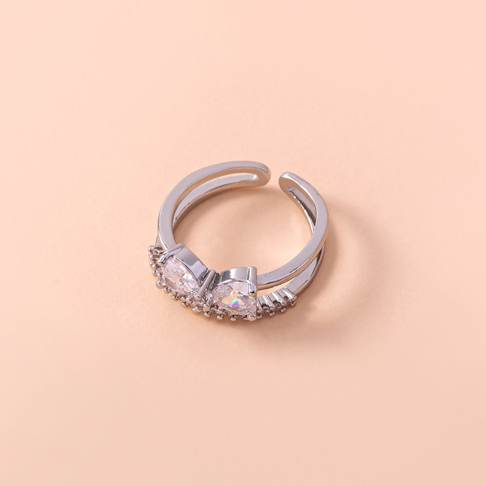 Women Adjustable Zircon Ring European Bow Knot Design Copper Electroplated Personalized Opening Fashion Jewelry