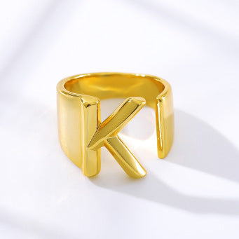 Women's Initial Letter Ring Wide Band Alphabet Copper Electroplated Personalized Statement Jewelry Gift Online