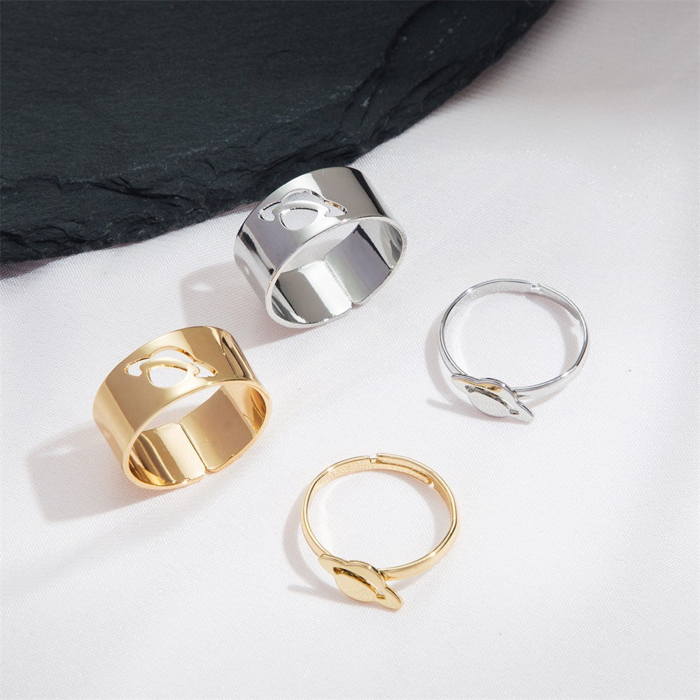 Adjustable Opening Alloy Ring Set Creative Design Punk Style Korean Rings Unique Spaceship Two Pieces Jewelry Collection