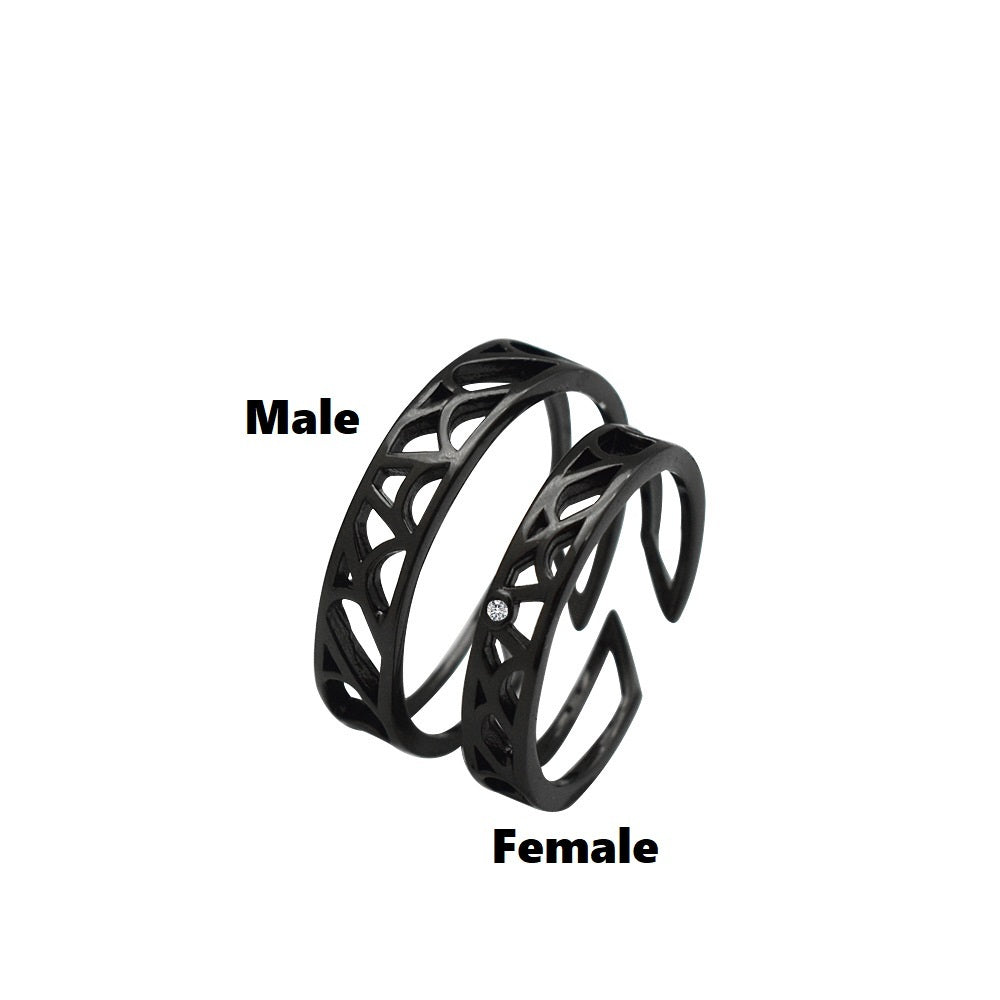 Couple Rings Fashion Jewelry Simple Black Hollow Ring Geometric Silver Ring For Men And Women Anniversary Gift