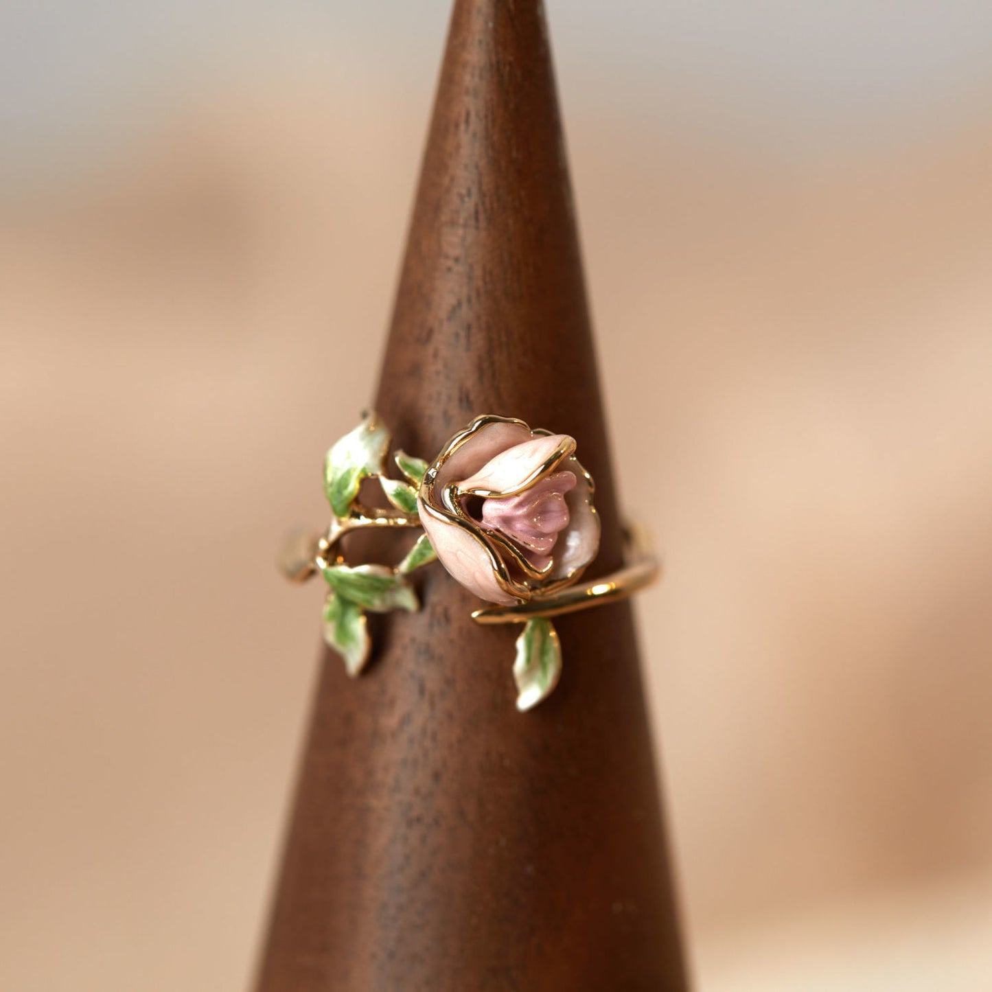 Copper Ring Adjustable Pink Rose Camellia Enamel Drip Glazed Retro Style Jewelry Gift For Her Durable Timeless