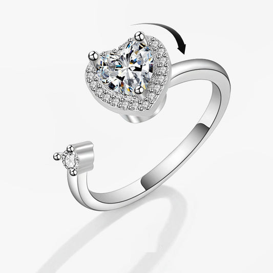 Heart Shaped Rotating Ring Copper Zircon Adjustable Jewelry