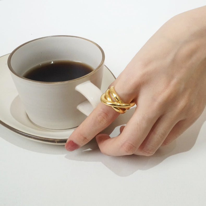 Women Adjustable Cross Ring Exaggerated Geometric Brass Gold Plated Ring Jewelry Band Europe And America Style