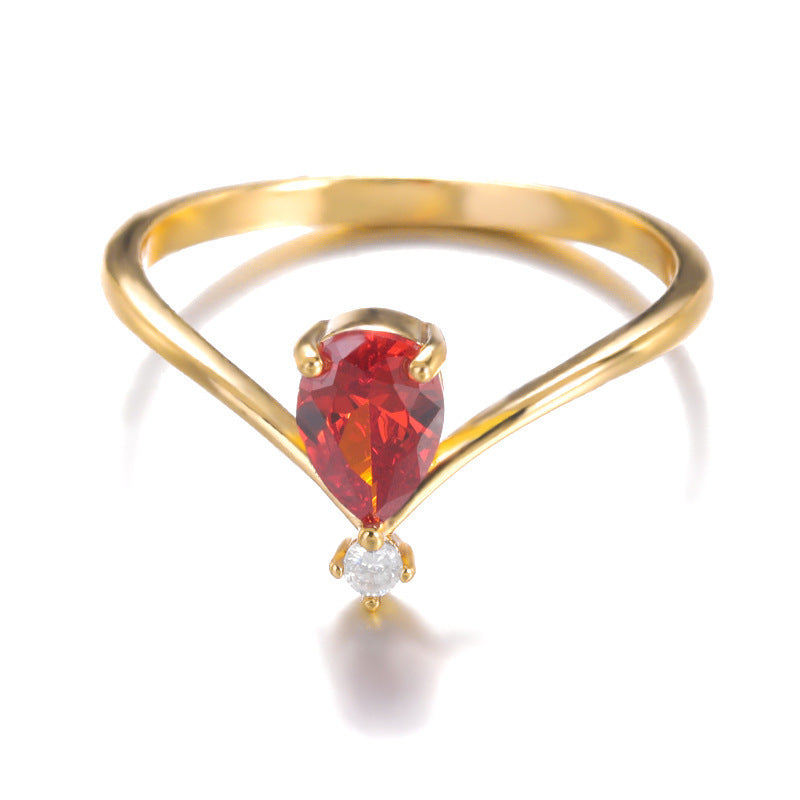 V Shaped Crown Copper Couple Ring With Gold Inlay For Him