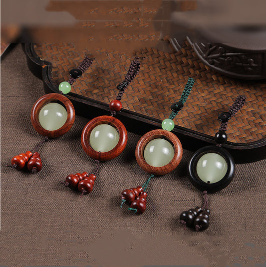 Wooden Couple Keychains With Running Ring Luminous Bead Vajra Bodhi Charms Laser Engraved Purple Sandalwood Rosewood Pear Wood Ebony