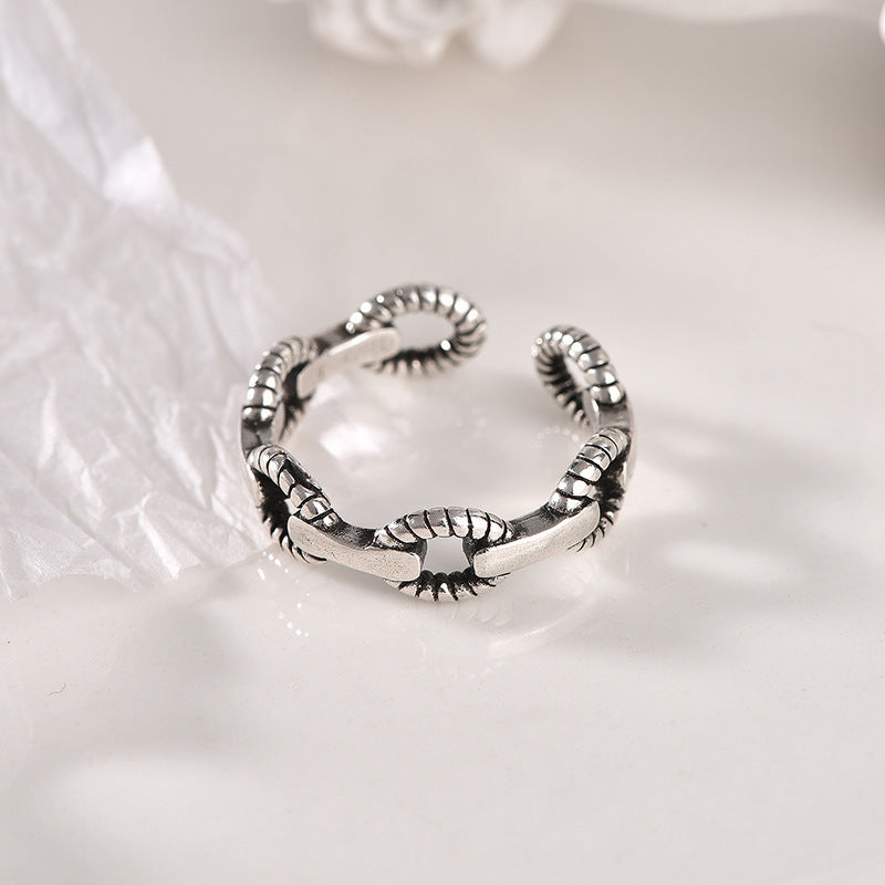 Womens Ring Retro Twine Cross Connect Geometric Copper Ring Electroplated Band Fashion Jewelry Gift Silver Tone