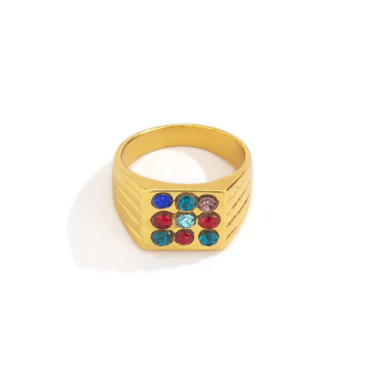 Men Gold Plated Ring Geometric Retro Alloy Jewelry With Rhinestone Inlay Fashion Accessory Gifts For Men Style