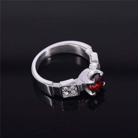 Womens Diamond Ring Four Claw Ring Titanium Steel Ring Ruby Ring Fashion Jewelry Number Letter Text Design Polished Ring Gift for Her Steel Color