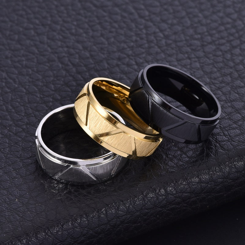 Men's 8mm Stainless Steel Ring With Flower Cross Sand Finish Silver Gold Black Sizes US6 to US12 Electroplated