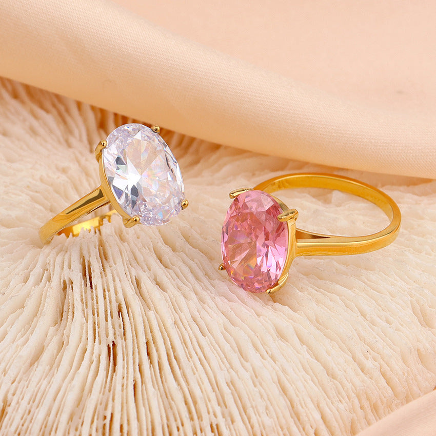 Unisex Stainless Steel Ring With White And Pink Diamond Accents Jewelry Gift For Men And Women For Him And Her